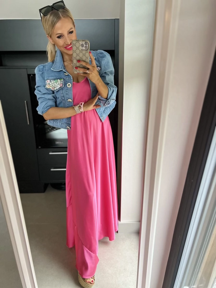 FLORA szatén maxiruha