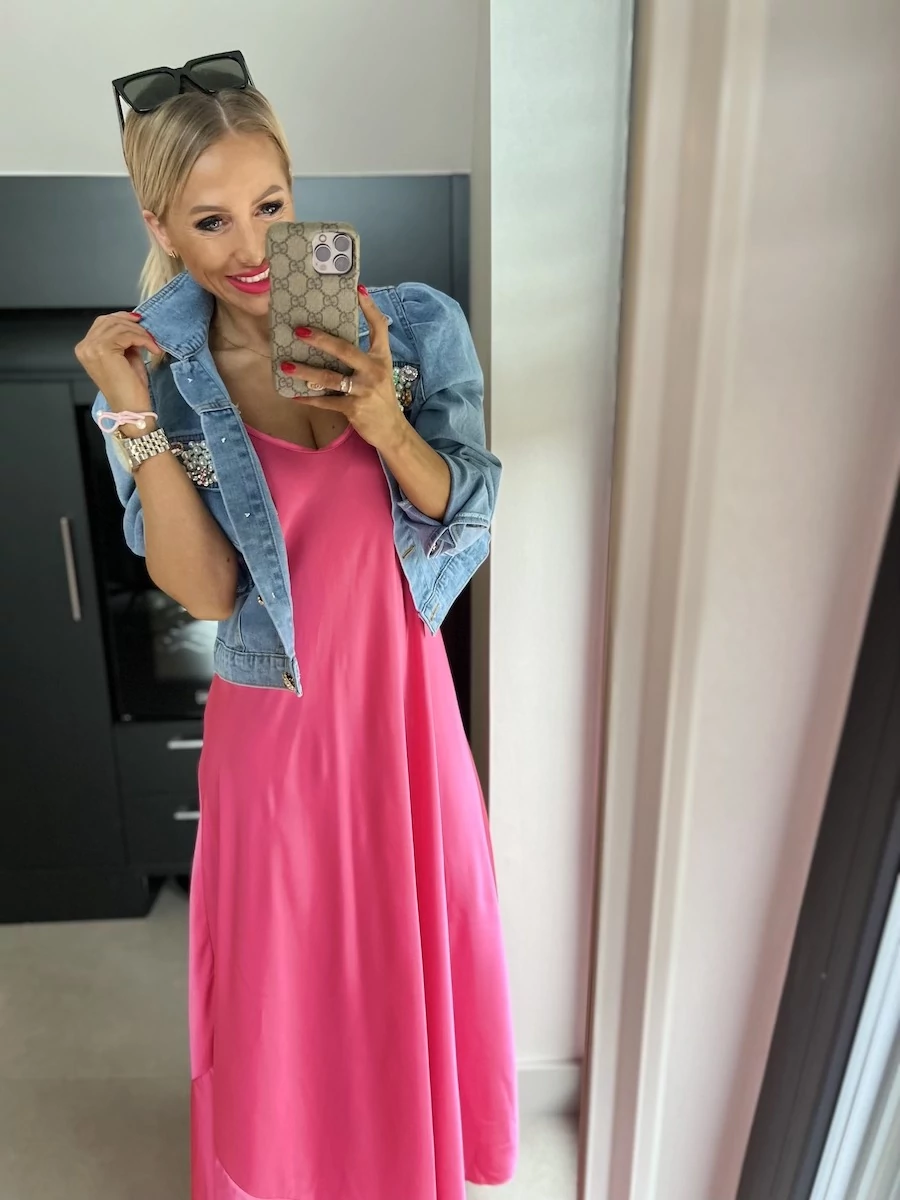 FLORA szatén maxiruha