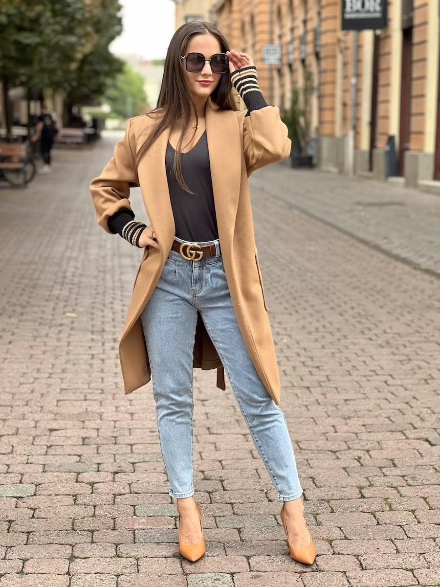 FLOOR hosszított meleg kardigán - övvel