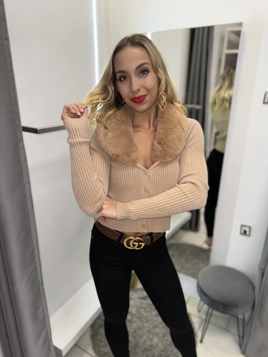 SCOTT kardigán - szőrmegallérral