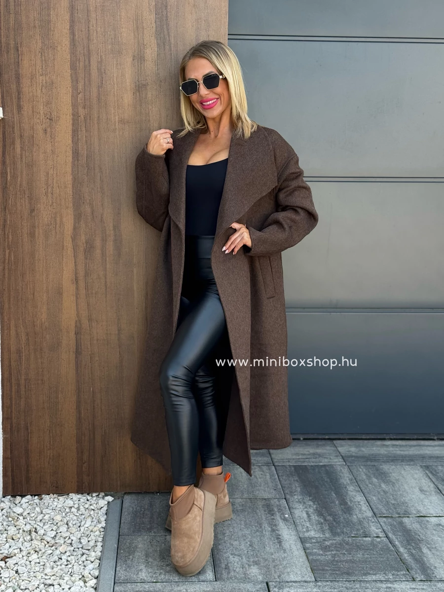 BOBO nyers kabát - övvel - 50% gyapjúval