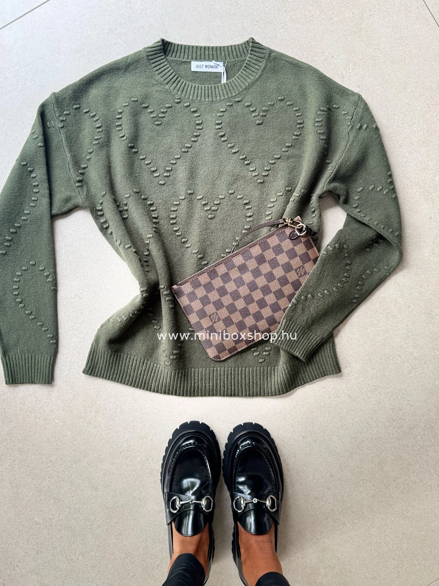 LOVE Fall Khaki dombornyomott mintás felső