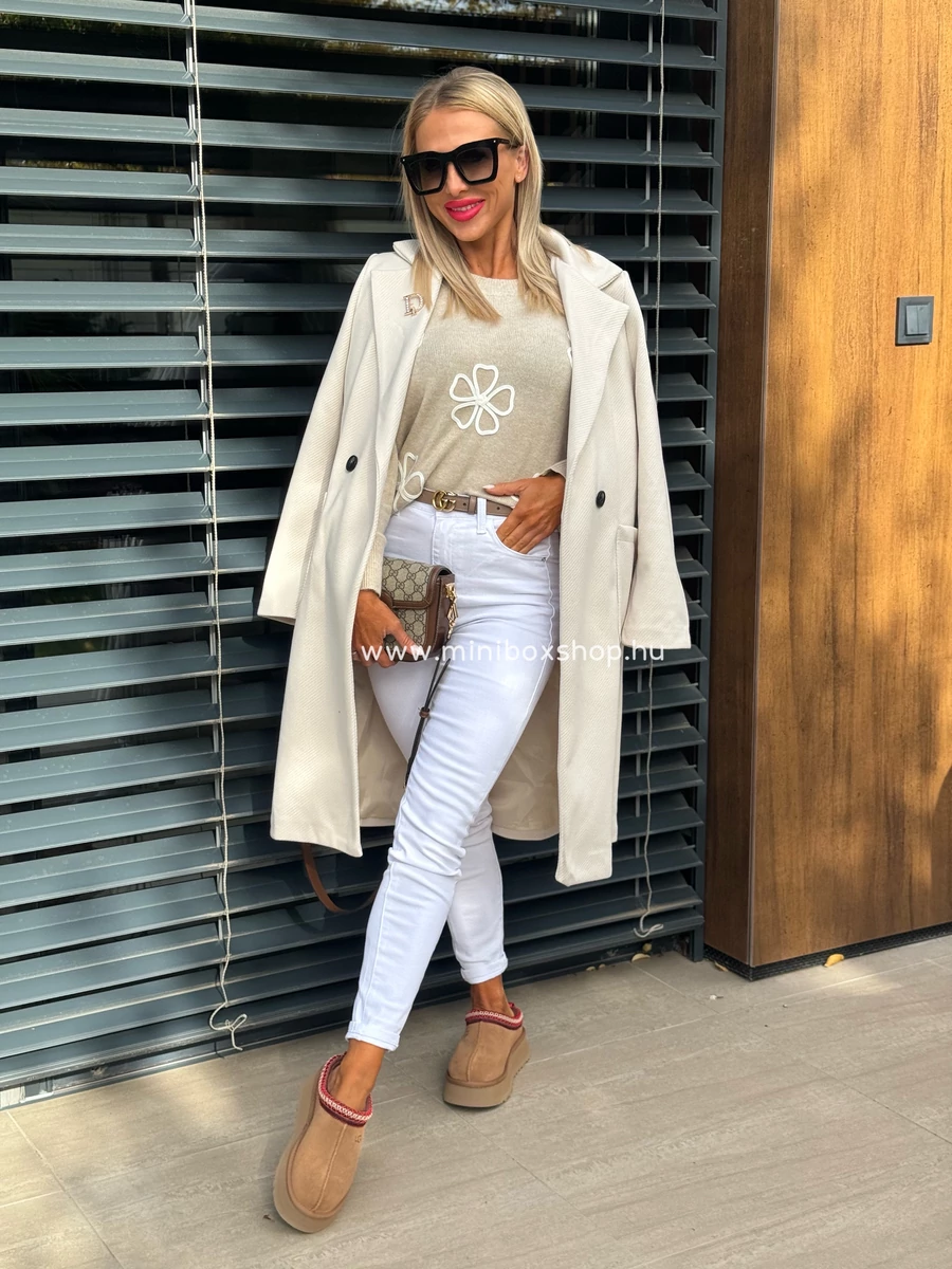 ANNA nyers szövetkabát - kitűzővel