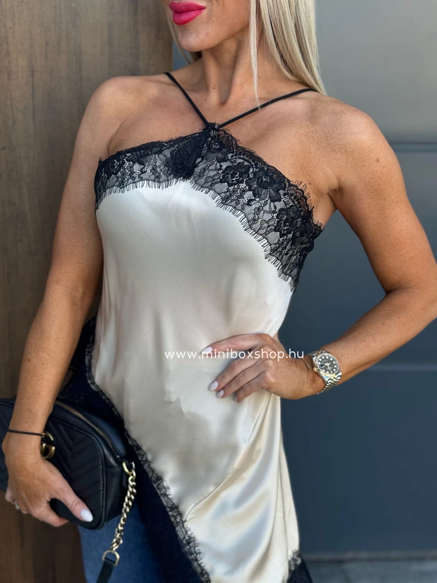 EDINA szatèn top - csipkèvel
