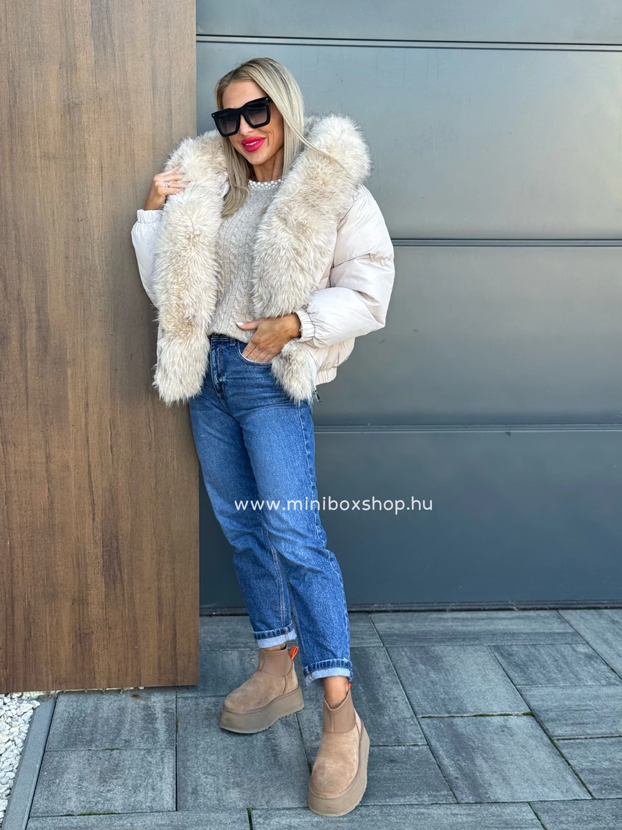 GUPPI steppelt kabàt - nude szőrmèvel