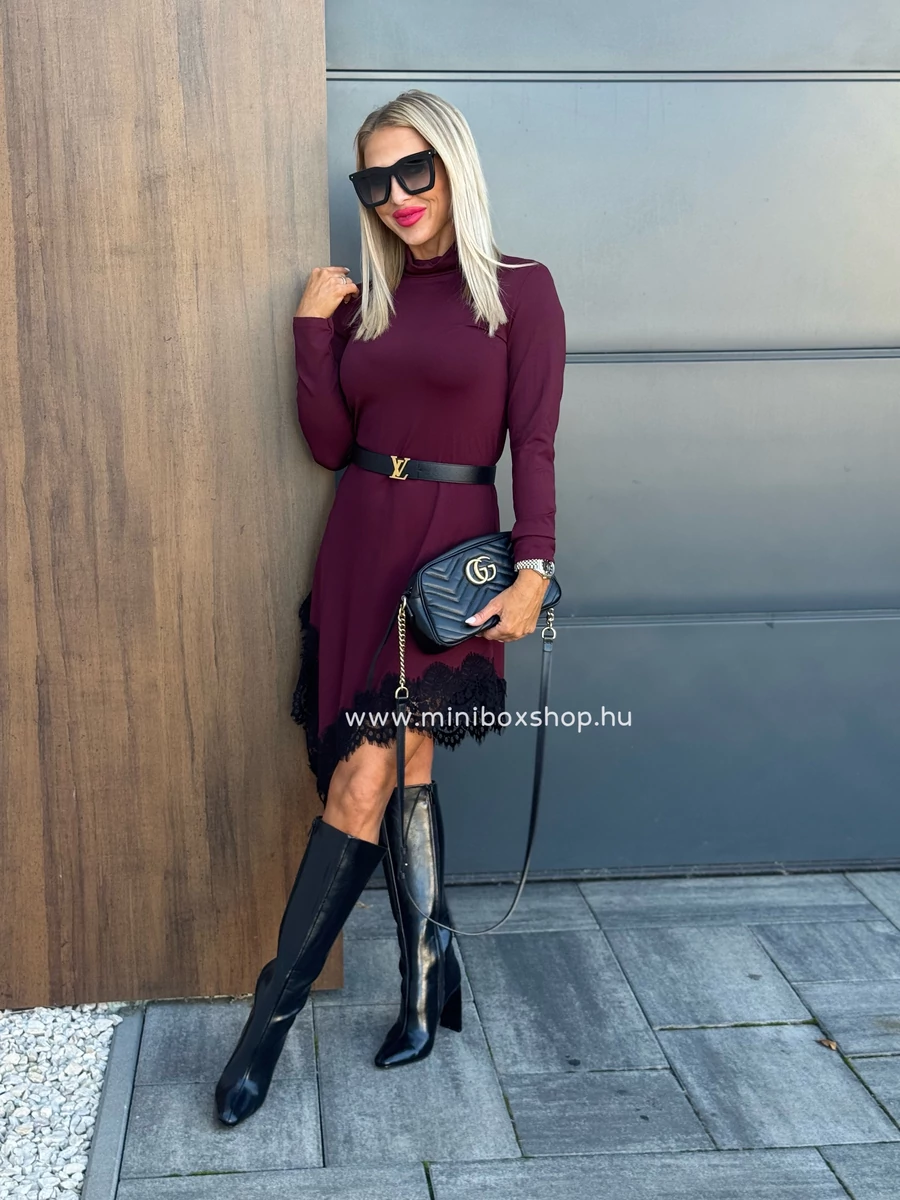 AGNESS burgundi asszimetrikus ruha