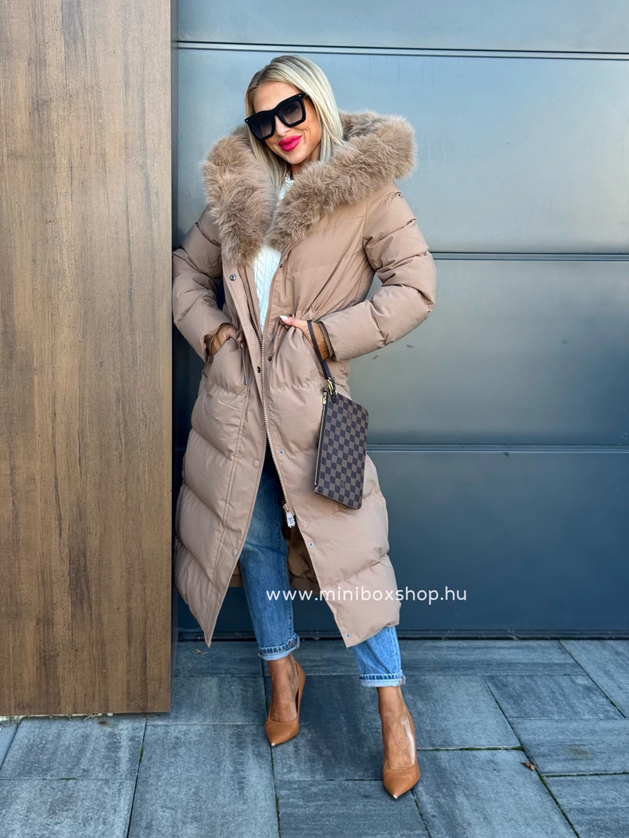 HENNA karcsúsítható steppelt kabát - lecsatolható szőrmével