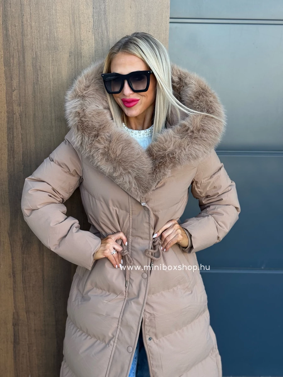 HENNA karcsúsítható steppelt kabát - lecsatolható szőrmével