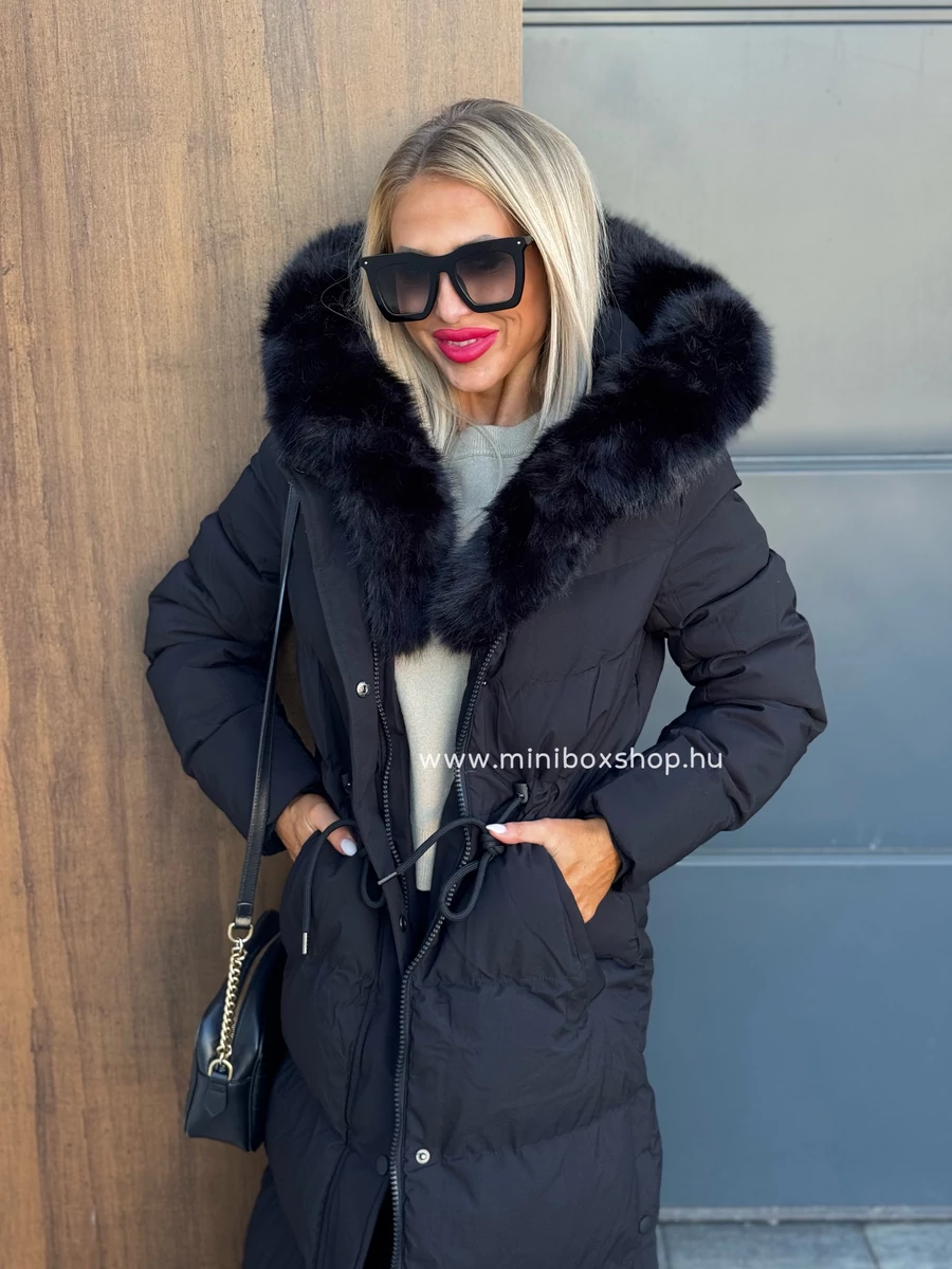 HENNA karcsúsítható steppelt kabát - lecsatolható szőrmével