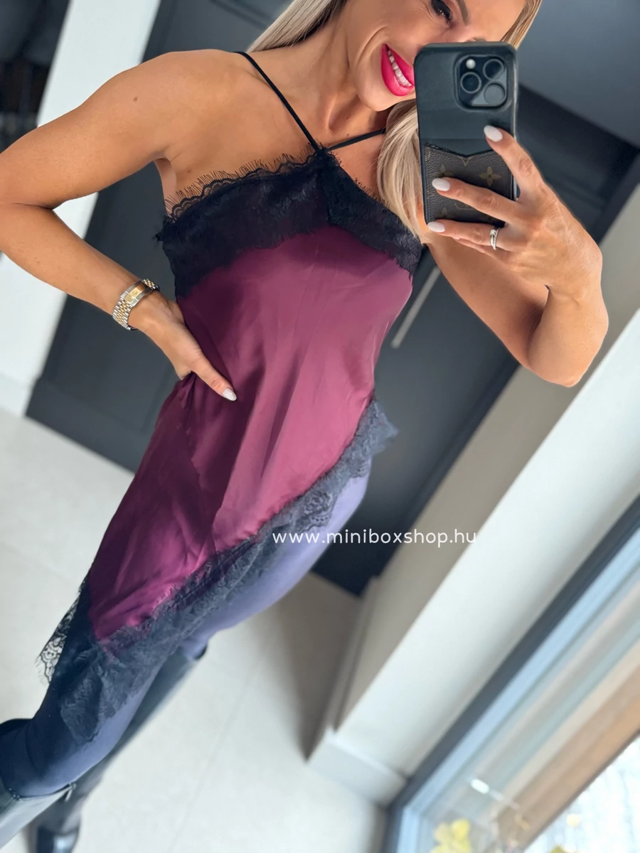 EDINA szatèn top - csipkèvel