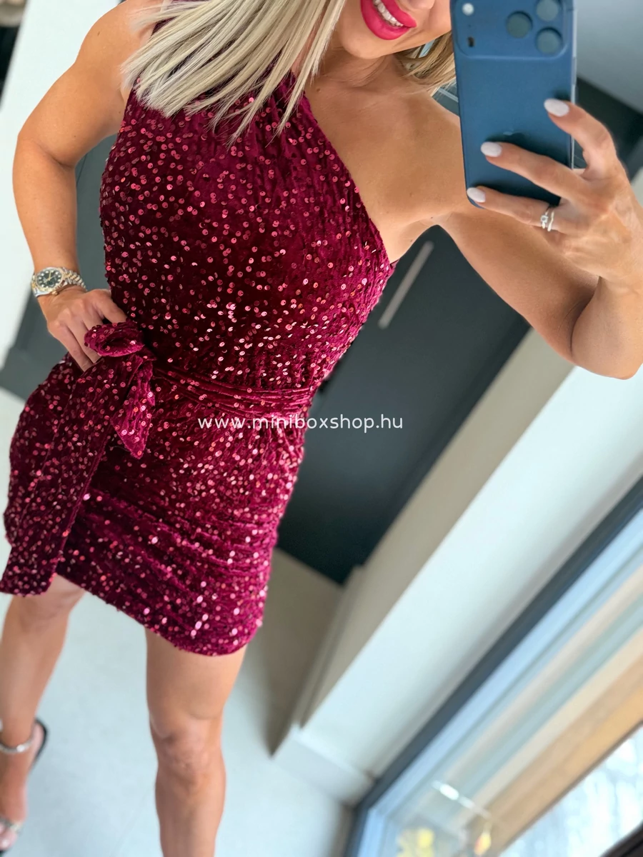 SONJA flitteres féloldalas ruha - masnira köthető övvel