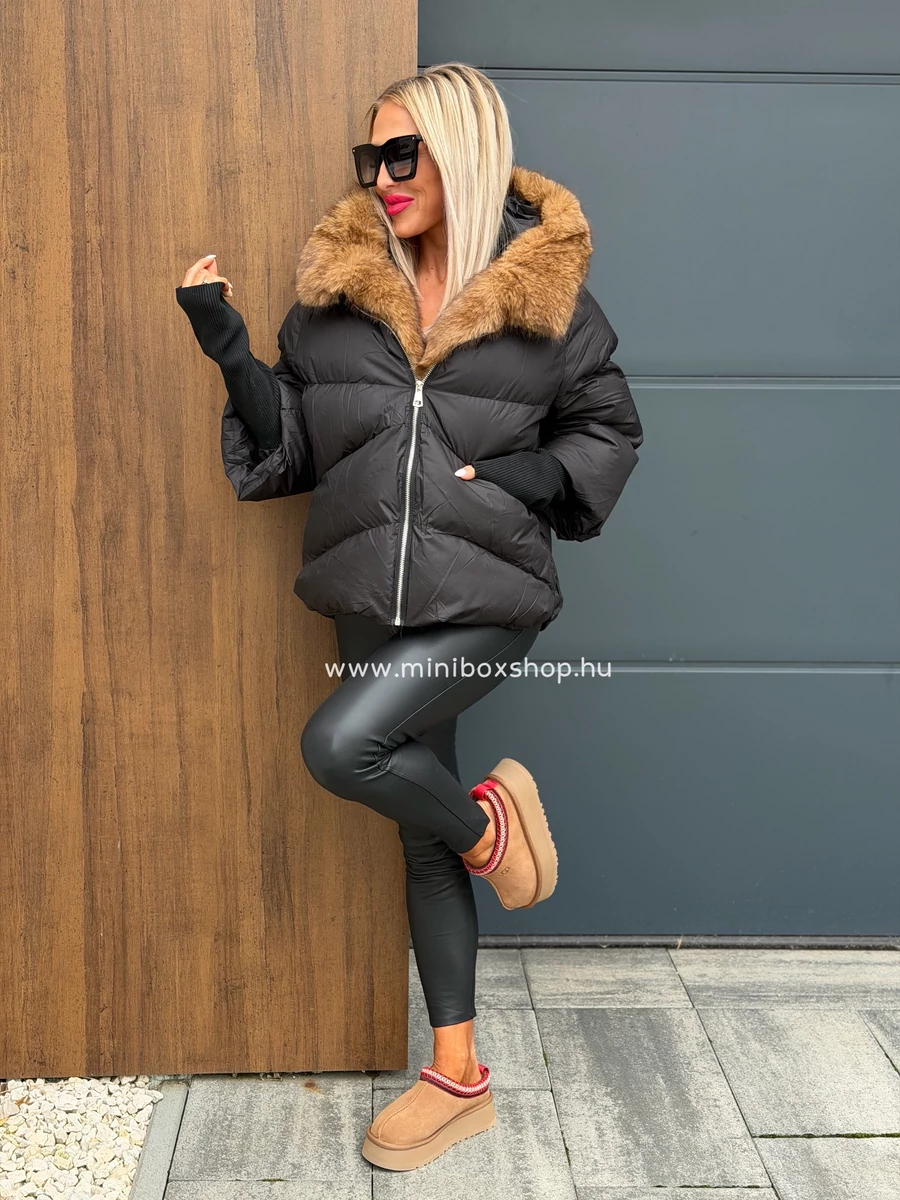 BELLU Limited Black&Brown kabát - finom szőrmével