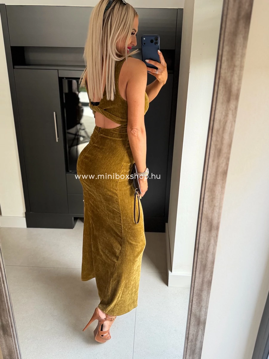 MATEO bársony ruha - csavart dekoltázzsal hátán