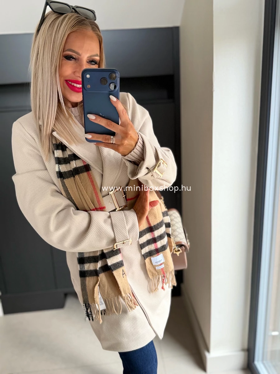 AFRODITE térdfölött érő -szövetkabát - övvel