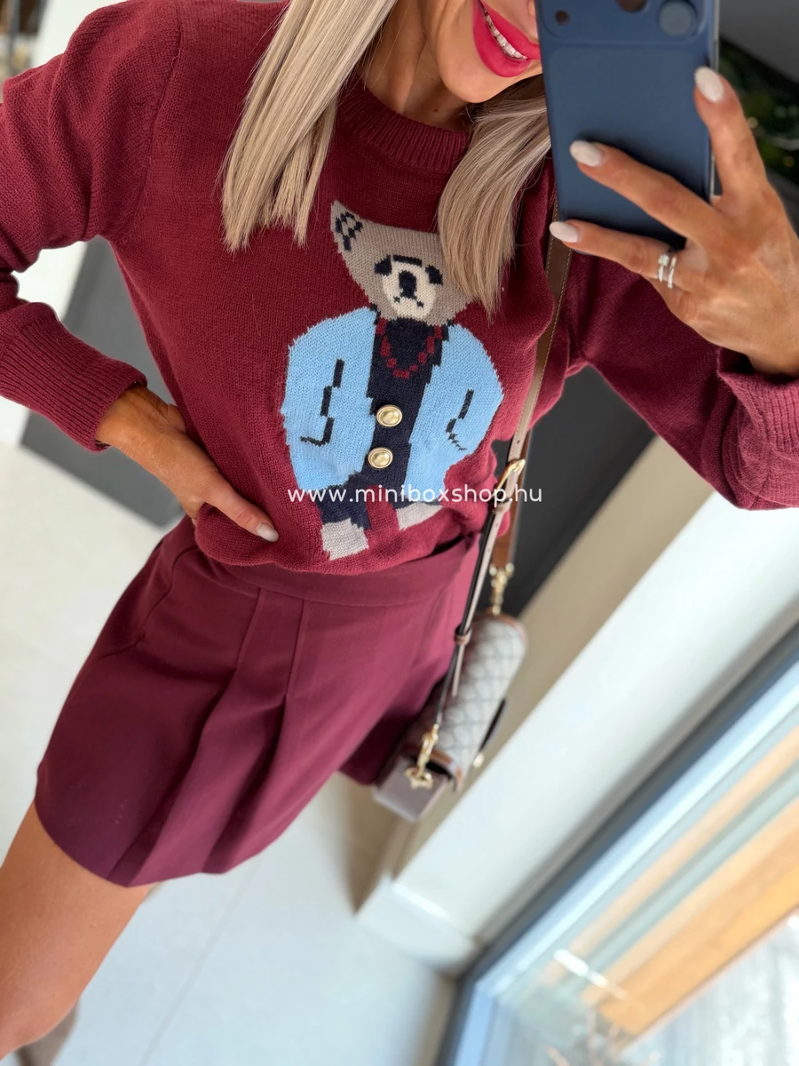 TEDDY Burgundy kötött francia pulóver