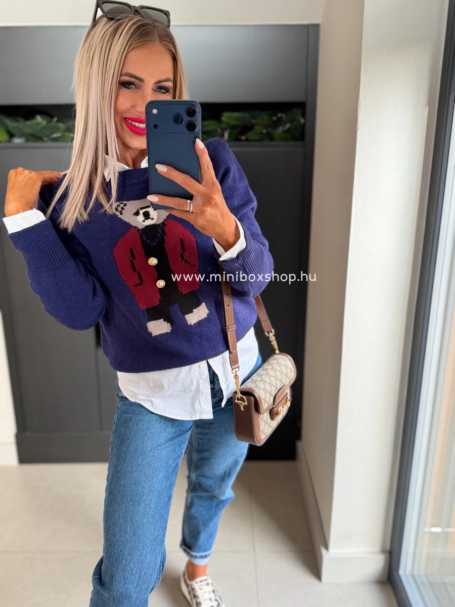 TEDDY BLUE kötött francia pulóver