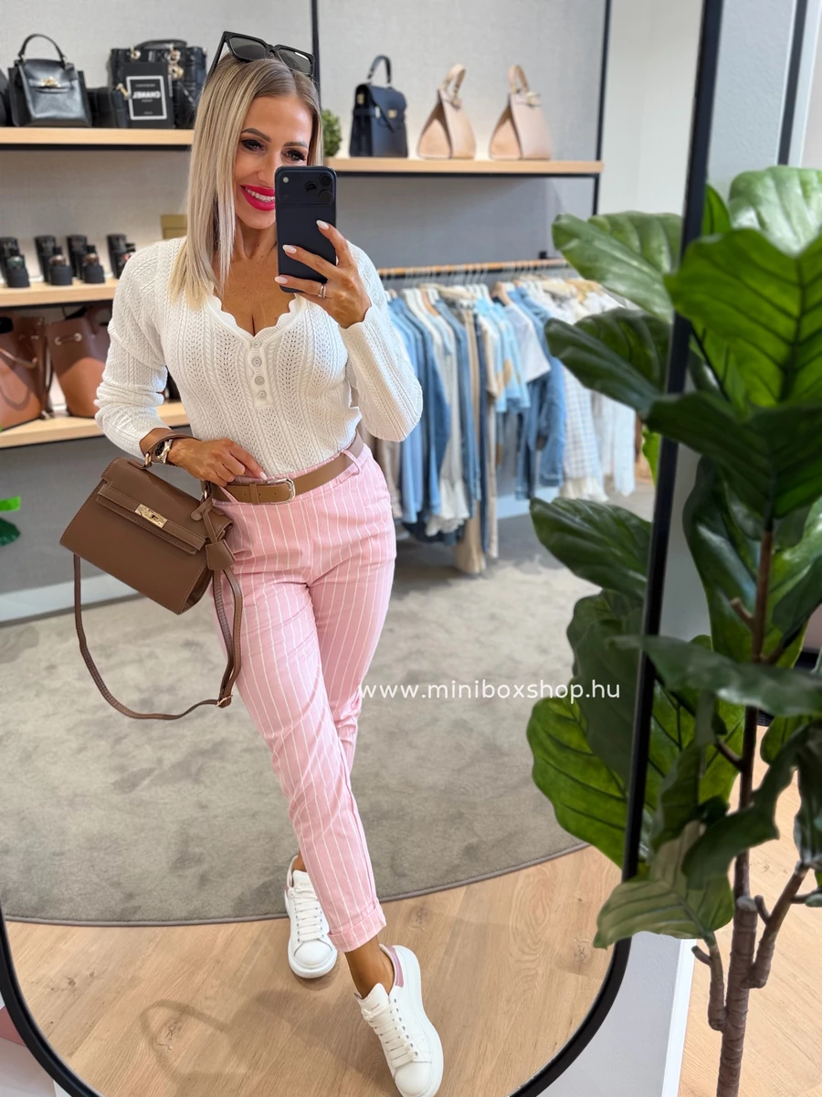 STEFFI gumis derekú csíkos nadrág - övvel