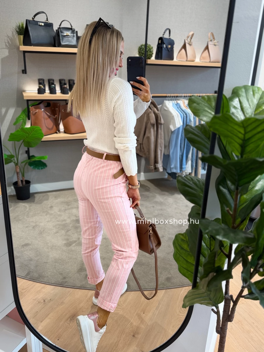 STEFFI gumis derekú csíkos nadrág - övvel