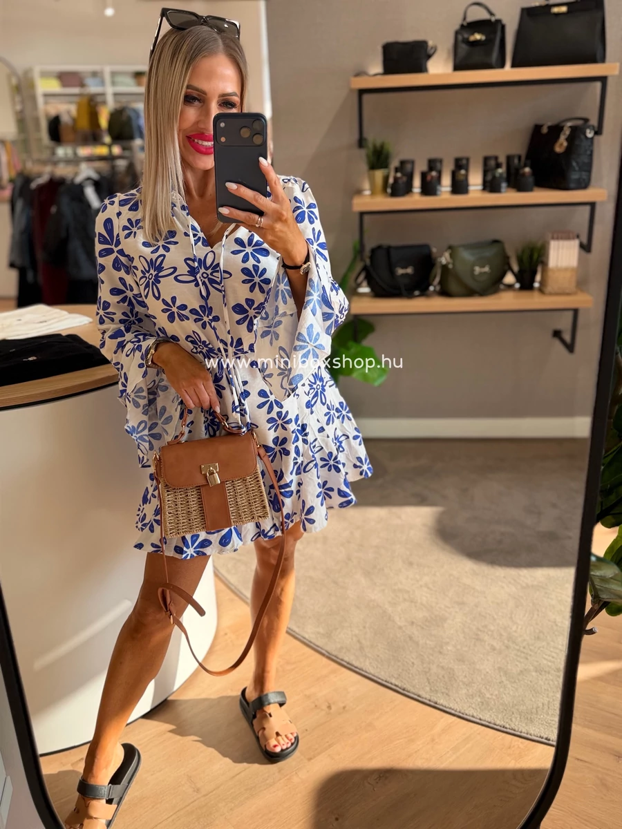 GREEK Flower vászonhatású mintás ruha