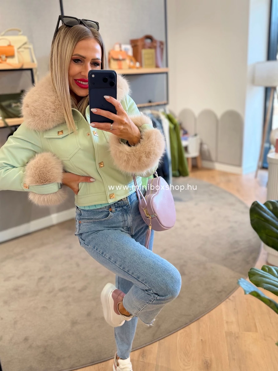 SZOFI PASTEL extra puha műbőr kabát - szőrmével