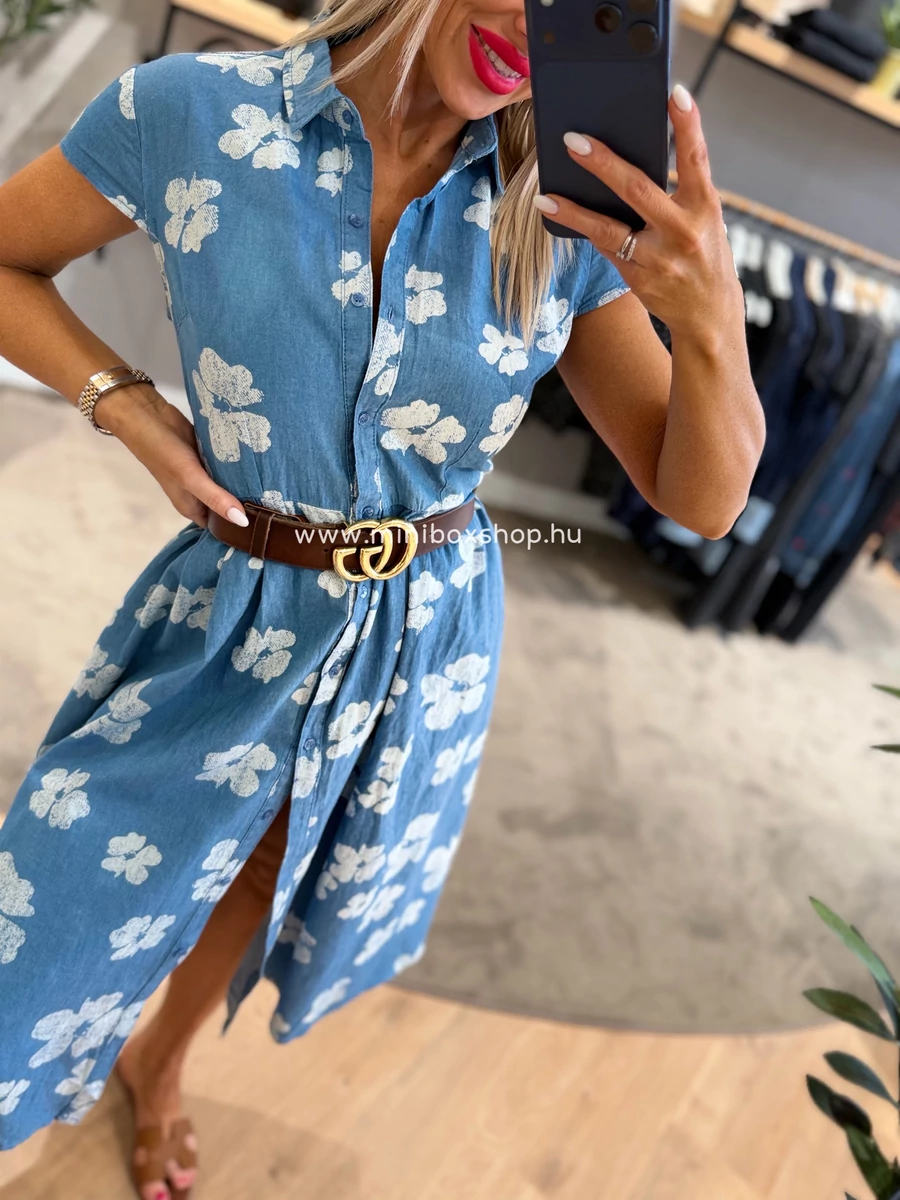 MIRA hímzett hatású midi ruha - 100% pamuttal - övvel