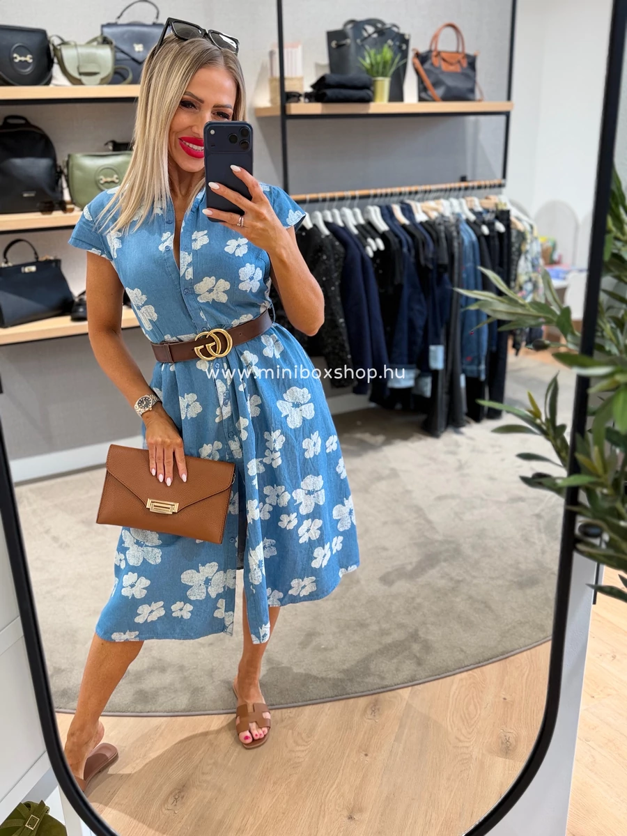 MIRA hímzett hatású midi ruha - 100% pamuttal - övvel