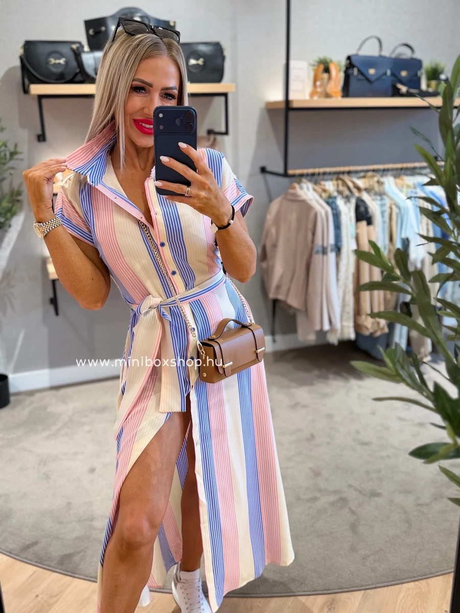 SUZY rövidujjú csíkos ruha - övvel