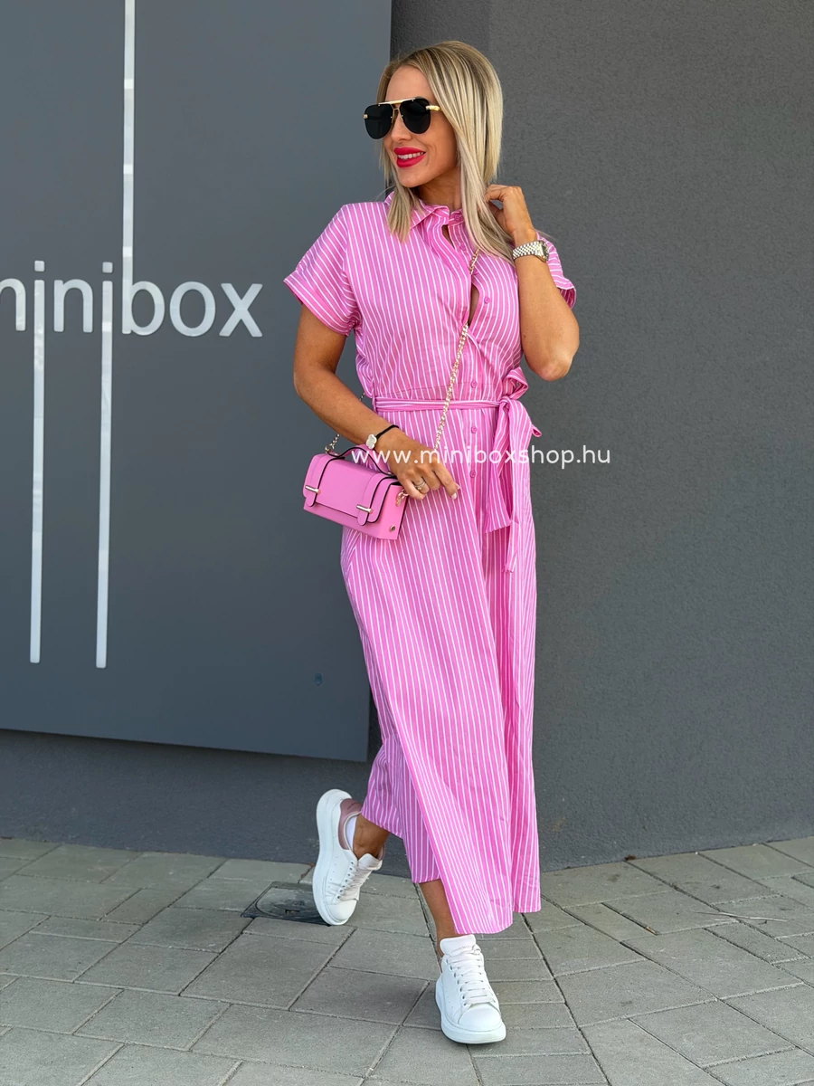 ANGI csíkos maxiruha - övvel - 100% pamuttal