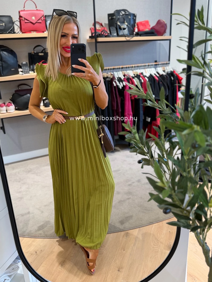LARA plisszír maxiruha - fodorral a vállán