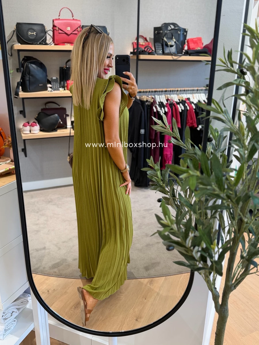 LARA plisszír maxiruha - fodorral a vállán