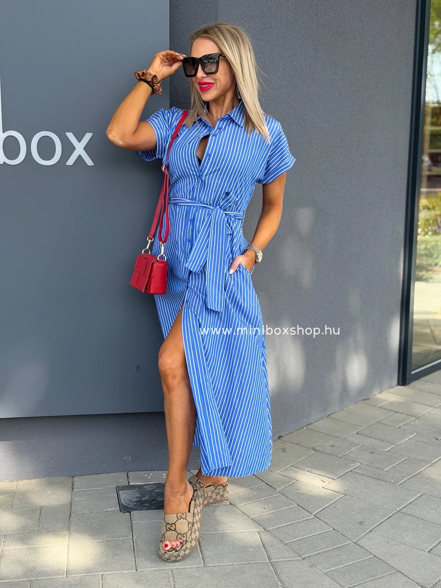 ANGI csíkos maxiruha - övvel - 100% pamuttal