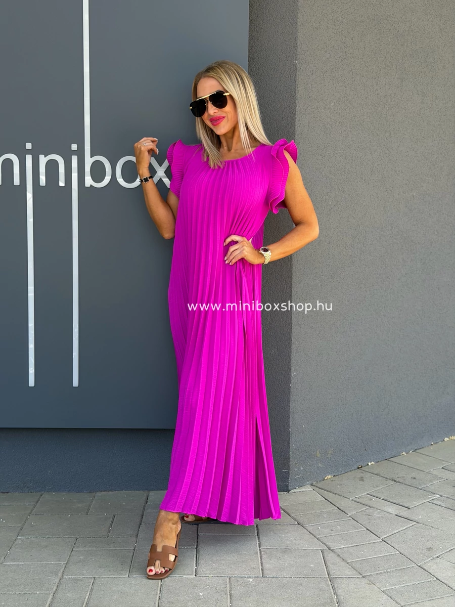 LARA plisszír maxiruha - fodorral a vállán