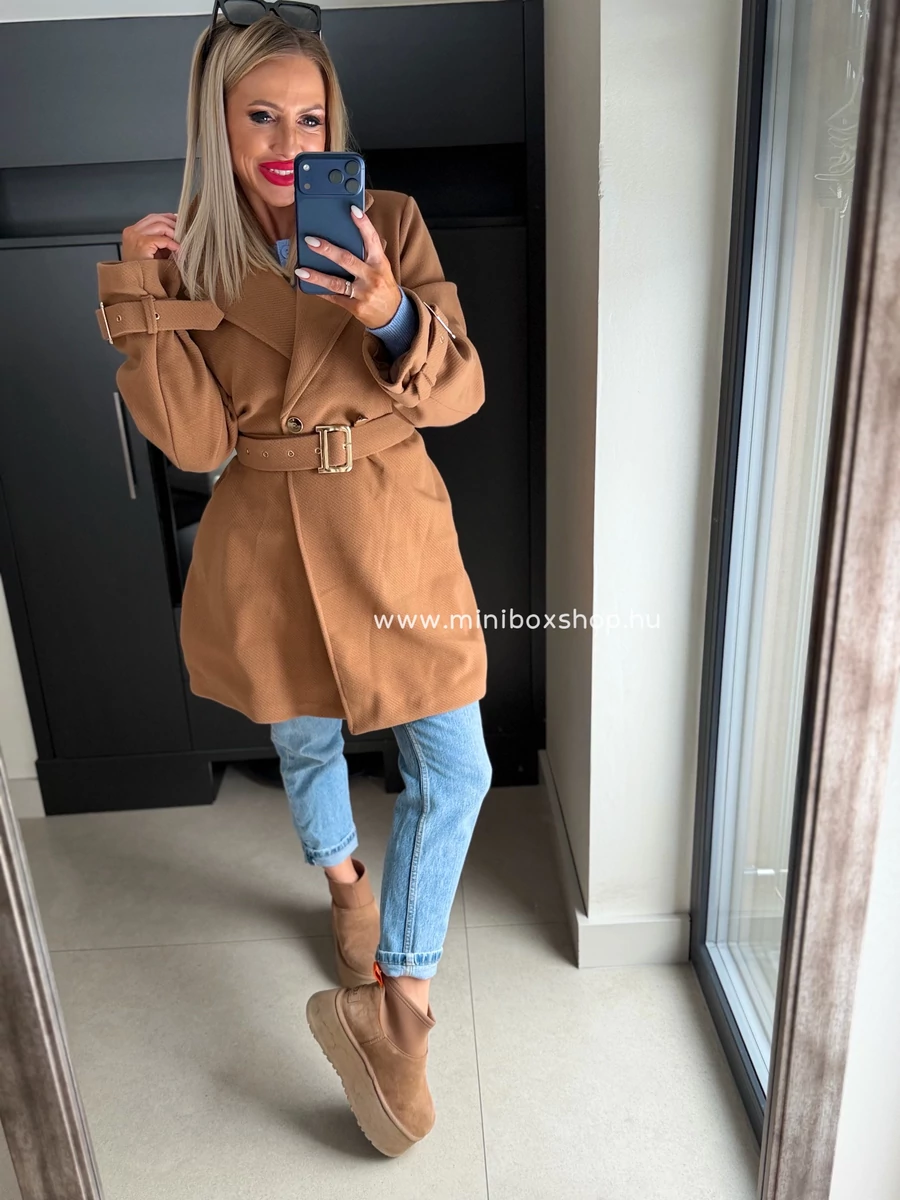 AFRODITE térdfölött érő -szövetkabát - övvel