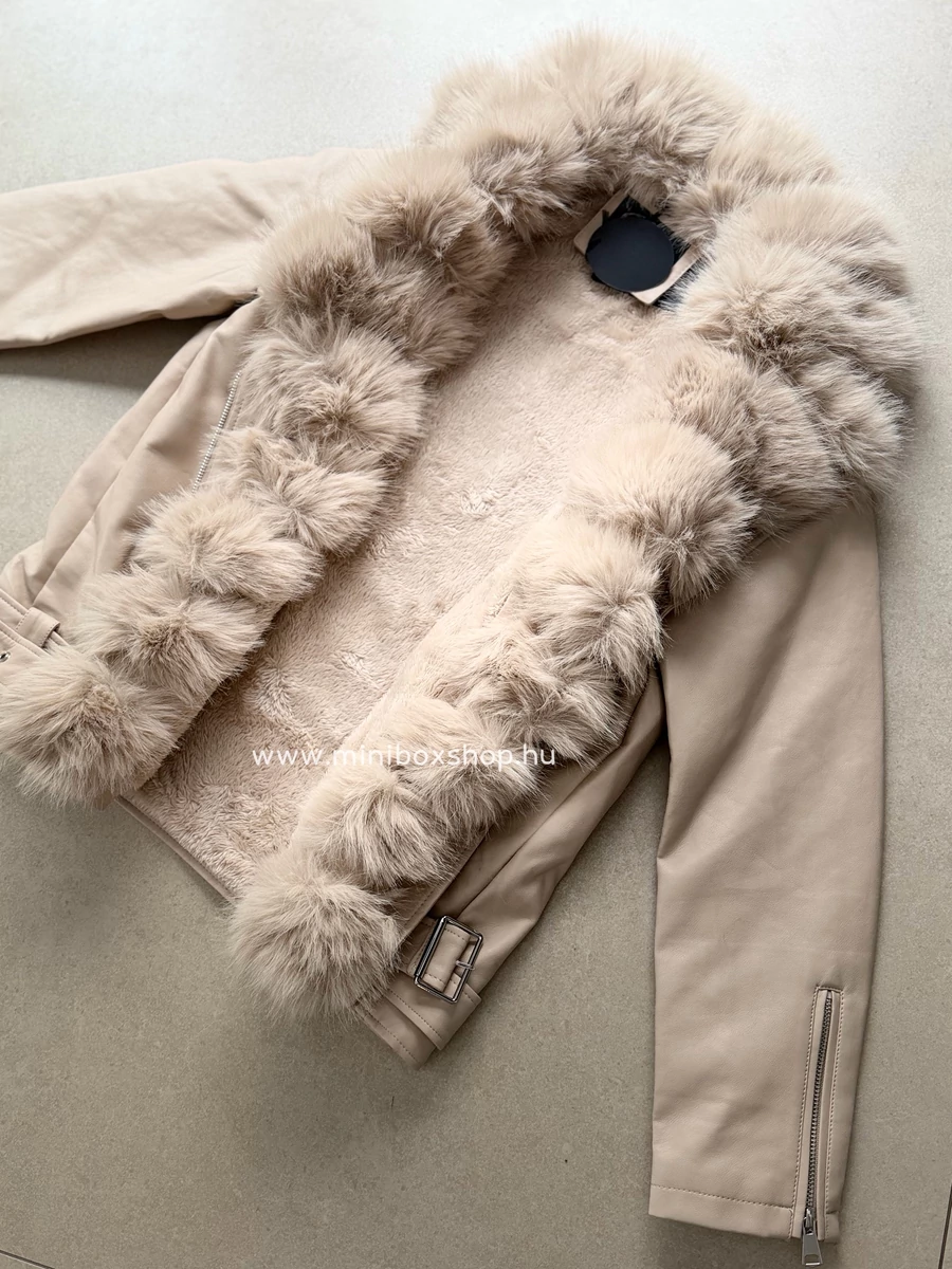 CAMILL téliesített full bélelt bőrkabát - szőrmével
