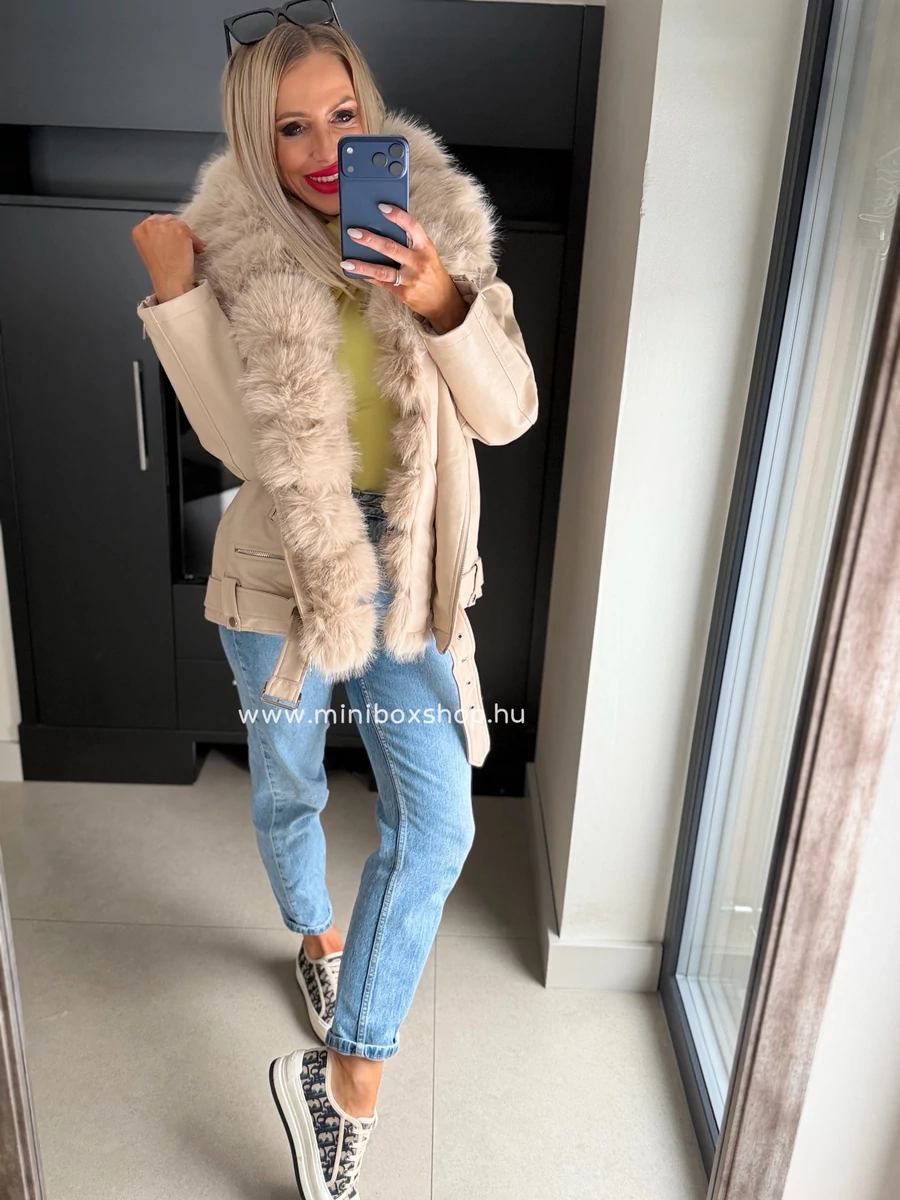 CAMILL téliesített full bélelt bőrkabát - szőrmével