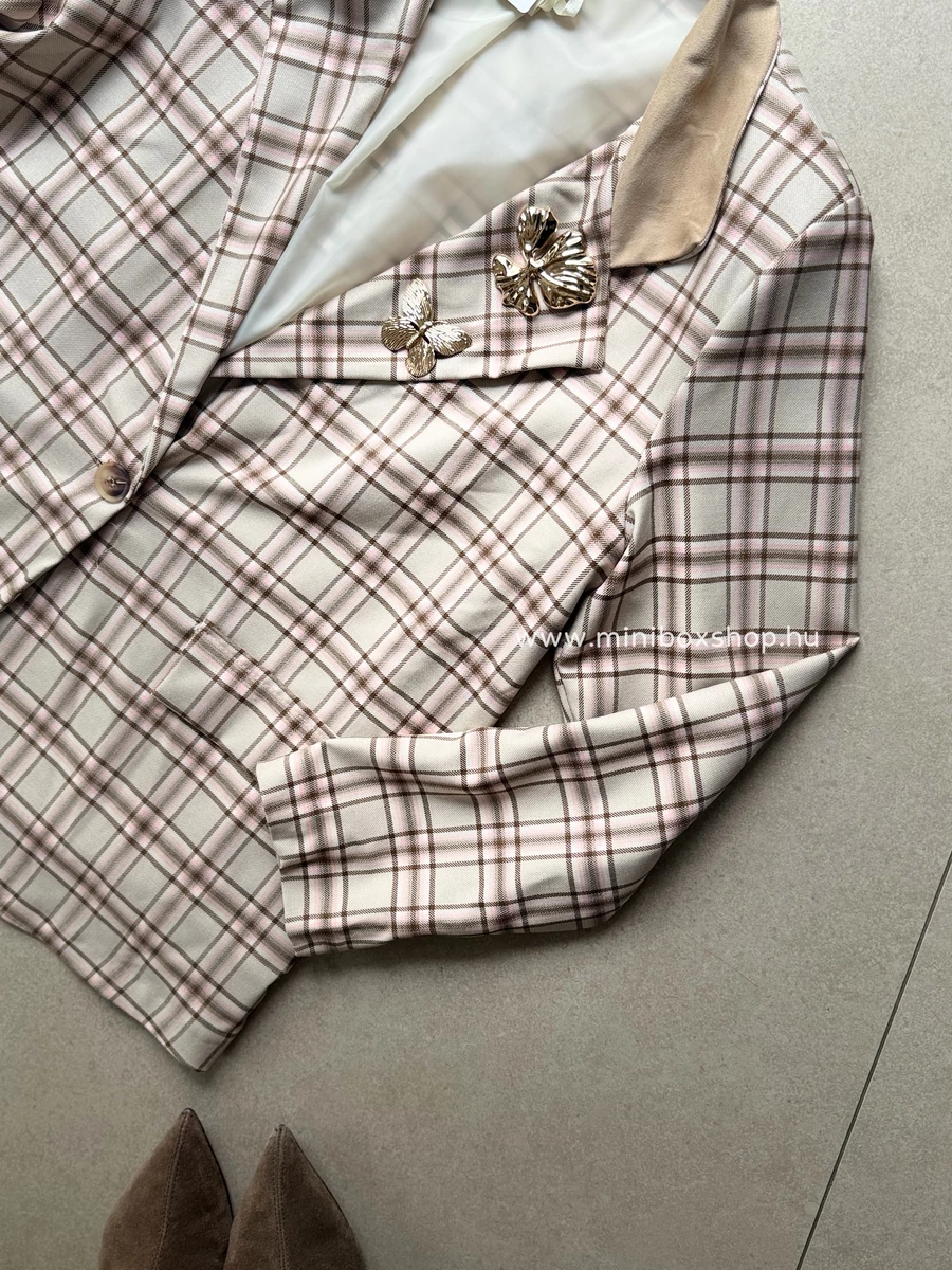 VERONICA kockás blézer - kitűzőkkel